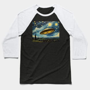 Vincent Van Gogh UFO Alien Starry Night Baseball T-Shirt